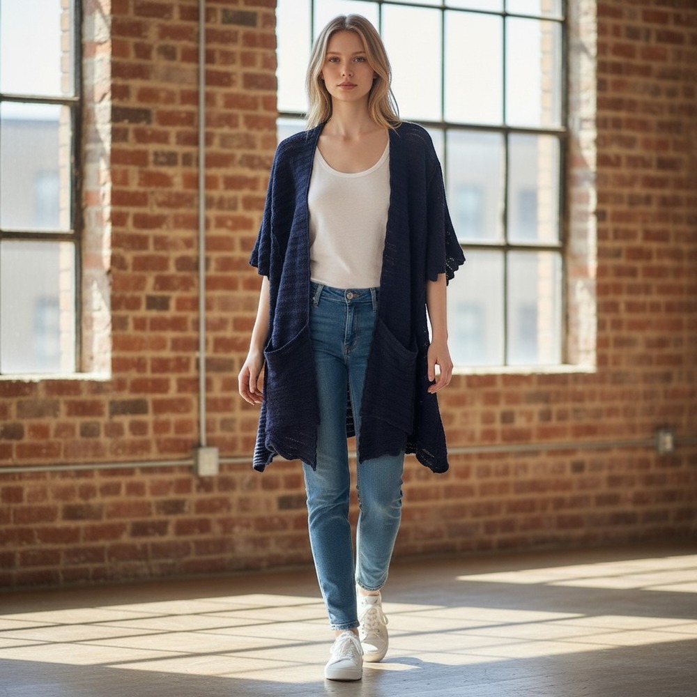 Guinevere Anthropologie Cardigan Womens Small Blue Pointelle Knit Cashmere Blend
